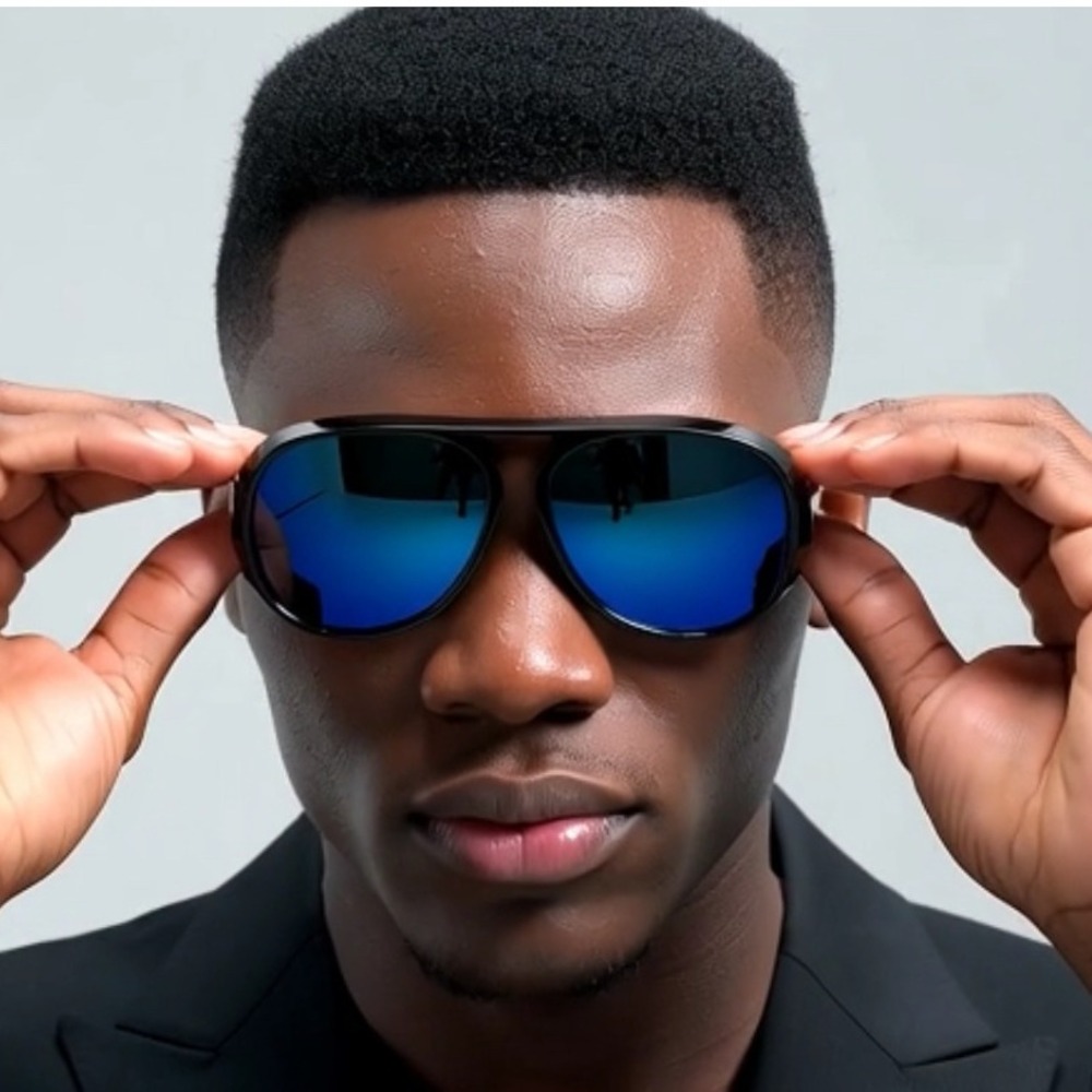 Men Sunglasses Blue Mirror Reflective Lens Classic Trendy Outdoor Street Wear